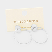 White Gold Dipped Metal Disc Metal Hoop Earrings