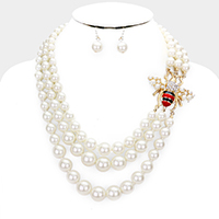 Honey Bee Accented Triple Layered Pearl Necklace