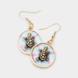 Patterned Turtle Accented Dangle Earrings