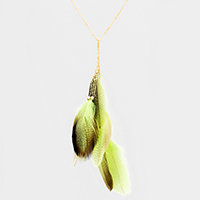 Layered Feather Pendant Long Necklace