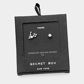 Secret Box_Sterling Silver Dipped CZ Stone Paved Pisces Zodiac Sign Stud Earrings