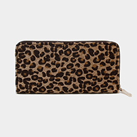 Leopard Print Faux Fur Zipper Wallet