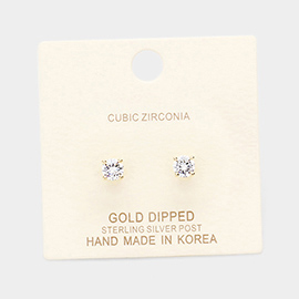 Gold Dipped 5mm Cubic Zirconia Round Stud Earrings