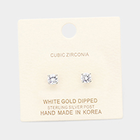 White Gold Dipped 5mm Cubic Zirconia Round Stud Earrings