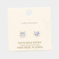 White Gold Dipped 6mm Cubic Zirconia Round Stud Earrings