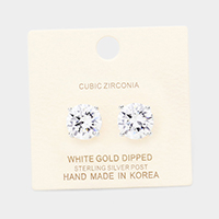 White Gold Dipped 11mm Cubic Zirconia Round Stud Earrings