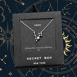 Secret Box _ Sterling Silver Dipped CZ Pisces Zodiac Sign Pendant Necklace
