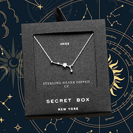 Secret Box _ Sterling Silver Dipped CZ Aries Zodiac Sign Pendant Necklace
