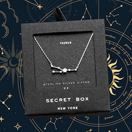 Secret Box _ Sterling Silver Dipped CZ Taurus Zodiac Sign Pendant Necklace