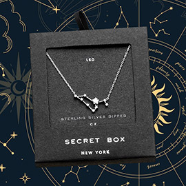 Secret Box _ Sterling Silver Dipped CZ Leo Zodiac Sign Pendant Necklace