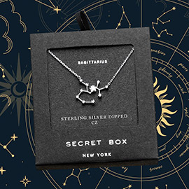 Secret Box _ Sterling Silver Dipped CZ Sagittarius Zodiac Sign Pendant Necklace