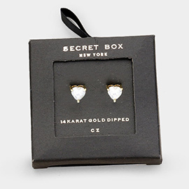 SECRET BOX_14k Gold Dipped Heart Cubic Zirconia Earrings