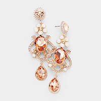 Floral Teardrop Crystal Rhinestone Dangle Evening Earrings