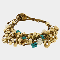 Abstract Metal Bead Stone Cluster Suede Bracelet