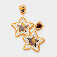 Celluloid Acetate Star Bead Wrapped Dangle Earrings