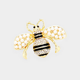 Crystal Paved Pearl Honey Bee Pin Brooch