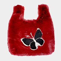 Fluffy Faux Fur Butterfly Slouchy Tote Bag