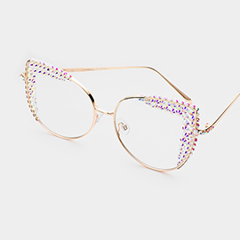 Crystal Trimmed Semi Cat Eye Optical Sunglasses