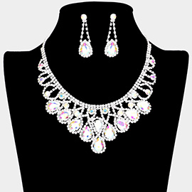 Crystal Teardrop Rhinestone Pave Evening Necklace