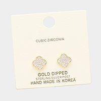 Gold Dipped Cubic Zirconia Clover Quatrefoil Earrings