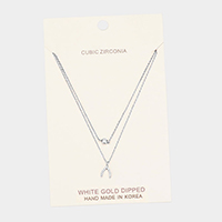 White Gold Dipped Cubic Zirconia CZ Wishbone Pendant Necklace