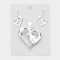 Metal Double Heart Magnetic Pendant Set