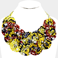 Crystal Centered Fabric Round Cluster Collar Necklace