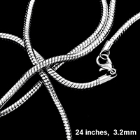 24 INCH, 3.2mm-Siver Plated Snake Chain Metal Necklace