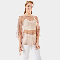Metallic Net Cover Up Fringes Poncho
