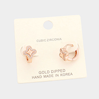 Gold Dipped Cubic Zirconia Quatrefoil Huggie Earrings