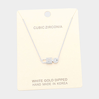White Gold Dipped Cubic Zirconia Key Lock Pendant Necklace