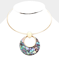 Hollow Round Abalone Metal Choker Necklace
