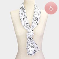 6PCS - Silk Feel Striped Music Notes Print Scarves