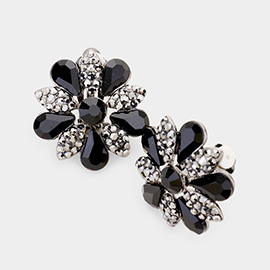 Pave Crystal Teardrop Floral Evening Clip On Earrings