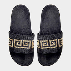 Bling Greek Patterned Slide Sandal Slippers