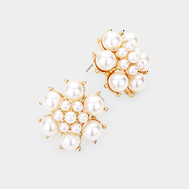 Pearl Floral Evening Stud Earrings
