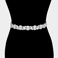 Crystal Marquise Floral Sash Ribbon Bridal Wedding Belt / Headband