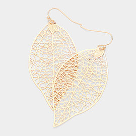 Brass Metal Filigree Leaf Earrings