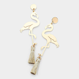 Metal Flamingo Tassel Drop Earrings