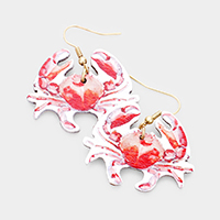 Watercolor Crab Print Wood Dangle Earrings