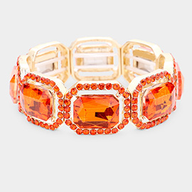 Rectangle Crystal Rhinestone Pave Stretch Evening Bracelet