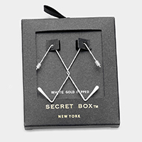 Secret Box - White Gold Dipped Textured Metal Earrings