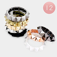 12PCS - Pyramid Stud Stretch Bracelets