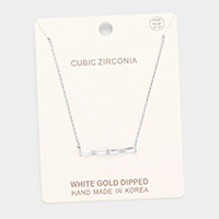 White Gold Dipped Cubic Zirconia Row Pendant Necklace