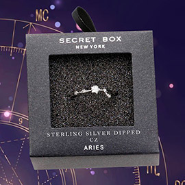 Secret Box _ Sterling Silver Dipped CZ Zodiac Sign Aries Ring