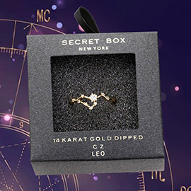 Secret Box _ 14k Gold Dipped CZ Zodiac Sign Leo Ring