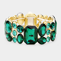 Emerald Cut Crystal Accented Stretch Evening Bracelet