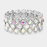 Teardrop Glass Crystal Pave Stretch Evening Bracelet