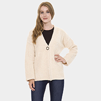 Chunky Solid Color Pockets Sweater Cardigan