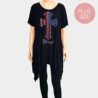 Blessed Cross Crystal Plus Size Embellished Top
